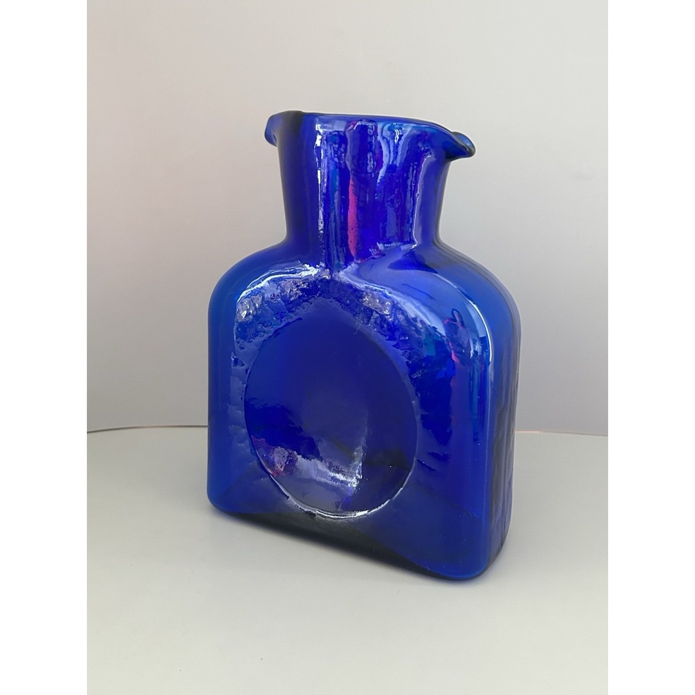 BLENKO Cobalt Blue Art Glass Double Spout Pitcher Vase Carafe 8" Beautiful!